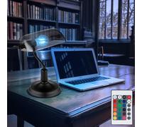 Lampe de bureau lampe de banquier lampe de table lampe de lecture en verre fumé noir, télécommande dimmable, LED RGB 4,8W 470Lm blanc chaud, LxH 25x32 cm