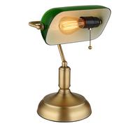 Lampe de bureau Lampe de table laiton ancien Verre vert Lampe de lecture, abat-jour orientable, interrupteur à tirette, 1x douille E27, LxH 26,5x36 cm