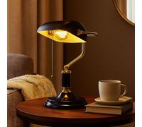 Lampe de banquier lampe de table lampe de lecture noire lampe de bureau dorée lampe de salon, métal, 1x E27, LxlxH 26,5x18x 34 cm