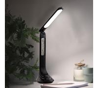 Lampe de bureau sans fil avec batterie rechargeable Lampe de chevet LED Touch, dimmable Lampe de table avec horloge, spot mobile, noir, 4W 200lm blanc neutre, LxH 20x42,5 cm