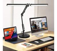 Lampe de bureau LED 2 en 1 à double tête pour bureau à domicile, lampe d'établi la plus lumineuse de 24 W, lampe de bureau d'architecte de soins des yeux avec base de serrage, 3 couleurs, 10 bras
