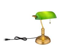 Lampe de bureau LED Bankerlampe Lampe de table laiton vieilli Verre vert Lampe de lecture, abat-jour orientable, interrupteur à tirette, 10,5W 1055lm blanc chaud, LxH 26,5x36 cm