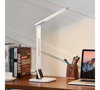 Lampe de bureau LED Eleni Lindby, dimmable, blanc, Bureau, Matière Plastique, Moderne, Lampe a poser