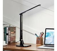 Lampe de bureau LED Eleni Lindby, dimmable, noir, Bureau, Matière Plastique, Moderne, Lampe a poser