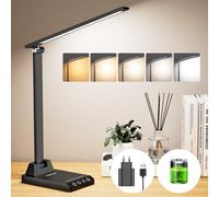 Lampe de Bureau LED, Lampe de Bureau Sans Fil Avec Batterie 2500 mAh, 5 Modes de Couleur 10 Niveaux de Luminosité, Contrôle Tactile Protection des Yeux, Lampe de Chevet Avec USB et Fonction Minuterie