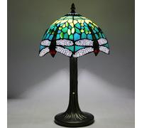 Lampe de bureau, libellule, table violette bleue, vitrail de vitre de lecture du feu à côté de la chambre à coucher étude du bureau à la maison, cadeau d'anniversaire, 10x16 pouces, rouge (jaune)
