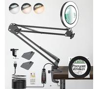 Lampe de Bureau Loupe 10X 15X et LED, Lampe Loupe sur Pied avec 3 Modes de Couleurs et 10 Niveaux de Gradation, Lampe Eclairante avec Bras Pivotant Réglable pour Lire et Travailler