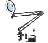 Lampe de Bureau Loupe, Jubor 10X 8X Loupe avec Lumière et Support, Lampe de Bureau avec 3 Modes de Couleurs Réglables pour Lecture, Réparation, Artisanat