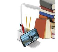 Lampe de bureau - Petite lampe de bureau LED avec chargeur sans fil - Porte-stylo à luminosité réglable, accessoires de bureau, chargeur de téléphone pour la lecture et le travail