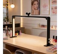 Lampe de bureau pliable en trois volets pour prothésistes ongulaires - Lampe table pour manucuristes avec support pour téléphone - Lampe LED pliable 48 W pour cils manucure sourcils(Black)