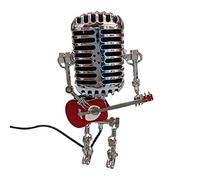 Lampe de bureau rétro - Lampe de table à LED avec microphone vintage et robot - Steampunk - Cadeau cool pour les amateurs de femmes, hommes, garçons, filles, amateurs de rock