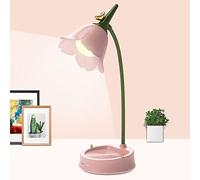 Lampe de Bureau Sans Fil Fleur Lampe de Bureau à LED Dimmable avec 3 Modes Fleur Tactile Lampe de Chevet USB Recharge Protection des Yeux Veilleuse pour Enfant, Apprendre & Lire (Rose)
