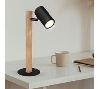 Lampe de table, lampe de bureau, lampe de bureau, lampe de chevet, lampe en bois, métal noir, bois marron foncé, spot mobile GU10, H 35 cm