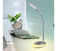 Lampe de bureau Touch Lampe de table à changement de couleur Touch, dimmable Lampe de table col de cygne, batterie rechargeable, argent, 1x LED 3W blanc neutre 1x RVB 1,4W, H 48 cm