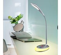 Lampe de bureau Touch Lampe de table à changement de couleur Touch, dimmable Lampe de table col de cygne, batterie rechargeable, argent, 1x LED 3W blanc neutre 1x RVB 1,4W, H 48 cm