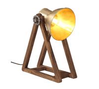 Lampe de Bureau Vintage en Bois de Manguier et Métal 25W Style Industriel Laiton
