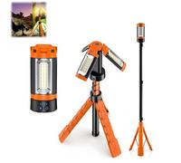 Lampe de camping LED portable étanche 9000 mAh avec trépied réglable - 4 modes d'éclairage, SOS, rechargeable par USB pour randonnée, pêche, urgence (lumière avec support)
