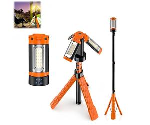 Lampe de camping LED portable étanche 9000 mAh avec trépied réglable - 4 modes d'éclairage, SOS, rechargeable par USB pour randonnée, pêche, urgence (lumière avec support)