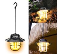 Lampe de camping LED, portable, rechargeable, lampe de tente USB à suspendre, intensité variable en continu 1300-6500 K, lampe suspendue rétro, lampes de camping IPX4, étanche pour coupure de courant,