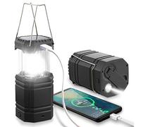 Lampe de camping LED solaire, étanche, lanterne de camping, lampe d'urgence avec manivelle, batterie intégrée de 3000 mAh pour la randonnée, la pêche, les SOS, les pannes (noir)