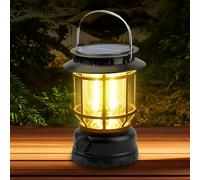 Lampe de camping LED solaire rechargeable - 1200 mAh - Lampe de camping solaire rétro - Luminosité COB et 3 modes d'éclairage - Lanterne de camping portable ultra lumineuse - Lampe suspendue de