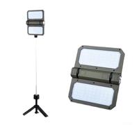 Lampe de camping solaire pliable 3000 mAh LED rechargeable double luminosité Boîtier en métal ABS Support réglable USB-C et charge solaire Vert 13 x 12 x 18 cm pour randonnée en plein air Bac