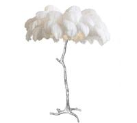 Lampe de Chambre Romantique pour Fille, daire en Plumes d'autruche Naturelles, Corps en résine argentée, Lampe sur Pied, 3 Couleurs, intensité Variable, avec Interrupteur à Pied, Ampoule LED E14
