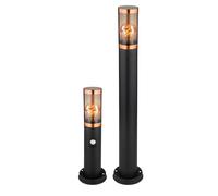Lampe de chemin avec détecteur de mouvement, lampe de jardin, lampadaire d'extérieur, acier inoxydable, accent cuivre, fumée noire, E27, lot de 2