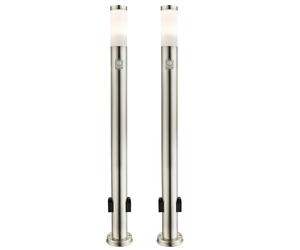 Lampe de chemin LED avec détecteur de mouvement, lampadaire extérieur, lampe de jardin en acier inoxydable, 2 prises extérieures, 9W 500lm blanc chaud, PxH 7,6 x 110 cm, lot de 2