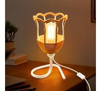 Lampe de Chevet, 240CM Câble, Douille E27 avec Interrupteur, Inclus Blanc Forme de Fleur Corde de Chanvre Métal Abat Jour, Lampe de Table pour Lecture, Lamp de Bureau, Style Rétro, Sans Ampoule