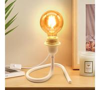 Lampe de Chevet, 240CM Câble, Douille E27 avec Interrupteur, Support Triangulaire Stable en Métal, Blanc Lampe de Table pour Lecture, Lamp de Bureau, Style Minimaliste, DIY Abat Jour, Sans Ampoule