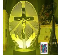 Lampe de chevet 3D avec télécommande en forme de croix de Jésus 16 couleurs Illusion de veilleuse en acrylique LED Pour chambre d'enfant Décoration de bureau Cadeau d'anniversaire ou de Noël