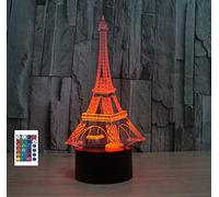 Lampe de chevet 3D avec télécommande en forme de tour Eiffel 16 couleurs Illusion de veilleuse en acrylique LED Pour chambre d'enfant Décoration de bureau Cadeau d'anniversaire Jouet pour enfants