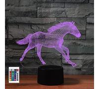 Lampe de chevet 3D en forme de cheval avec télécommande 16 couleurs Illusion de veilleuse en acrylique Pour chambre d'enfant Décoration de bureau Cadeau d'anniversaire