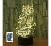 Lampe de chevet 3D en forme de hibou avec télécommande 16 couleurs Illusion de veilleuse en acrylique Pour chambre d'enfant Décoration de bureau Cadeau d'anniversaire Jouet pour enfants