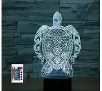 Lampe de chevet 3D en forme de tortue marine avec télécommande 16 couleurs Illusion de veilleuse en acrylique Lampe de chevet pour chambre d'enfant Décoration de bureau Cadeau d'anniversaire