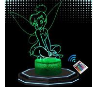 Lampe de Chevet 3D LED Fée Clochette, Veilleuse Changement de Couleurs, Lampe Tactile Bureau et Chambre Enfant, Idée Cadeau Deco