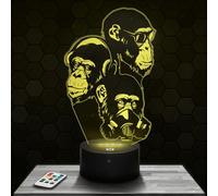 Lampe de chevet 3D LED illusion, Veilleuse Tactile Singe Sagesse Stylisé Animal, Idée cadeau Noël anniversaire garçon et fille, Lampe de nuit chambre d'enfant ou adulte, Lampephoto.fr