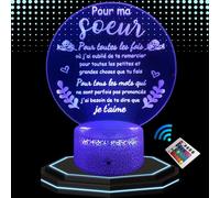 Lampe de Chevet 3D personnalisée message à sa soeur - Veilleuse Changement de Couleurs - Luminaire Tactile Bureau et Chambre Enfant - Idée Cadeau Anniversaire et Noël. (soeurmessage)