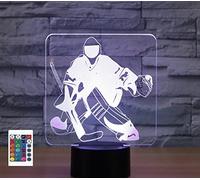 Lampe de chevet 3D pour gardien de but de hockey 16 couleurs Illusion de veilleuse en acrylique LED Lampe de chevet pour enfants Décoration de bureau Cadeau d'anniversaire Jouet pour enfants