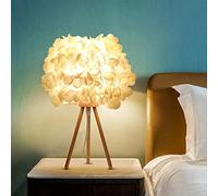 Lampe de chevet à fleurs en soie blanche Lampe de table à fleurs avec abat-jour de table à base en bois triangulaire pour salon, chambre, décoration de la maison