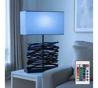 Lampe de Chevet Accumulateur Luminaire Table Bois Tissu RGB LED Télécommande
