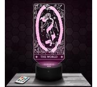 Lampe de chevet Arcane Tarot Monde décoration Carte Voyance Cartomancie Oracle. Idée cadeau homme femme objet Arcane Tarot Monde veilleuse adulte déco chambre. Idee cadeau noel homme femme original
