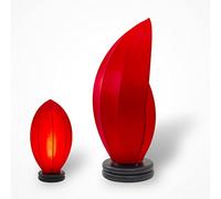 Lampe de Chevet Asiatique, Pétale de Lotus en Tissu de Soie Rouge, Socle Bois, Hauteur 43cm - Lampe de table, salon, chambre - Décoration et Artisanat du Vietnam (LP-R)
