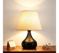 Lampe de chevet avec abat-jour en lin beige avec interrupteur à cordon E27 | Lampe de table avec socle en fer noir, interrupteur à cordon, lampe décorative pour salon, chambre à coucher, restaurant
