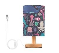 Lampe de chevet avec baleines mignonnes et animaux marins, lampe de chevet LED, lampe de bureau, abat-jour en tissu, petite lampe pour chambre à coucher, salon (ampoule incluse)