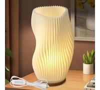 Lampe de chevet avec base en bois, lampe de chevet avec câble, 9 niveaux d'intensité variable, avec commande à bouton, lampe de table minimaliste avec abat-jour en Pla, pour chambre à coucher, table