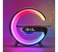 Lampe de Chevet Avec Chargeur Sans Fil, 2025 Nouvelle Lampe de Table LED Intelligente, Lampe D'ambiance Avec Haut-Parleur Bluetooth, Mini Veilleuse, Alarme Avec Musique, Contrôle Des Boutons Cadeau