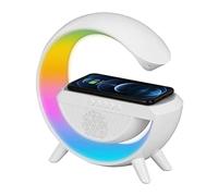 Lampe De Chevet Bois Table d'ambiance Intelligente avec Chargement sans Fil, Haut-parleurs Bluetooth, synchronisation Musicale,Lumière Veilleuse RGB pour Chambre