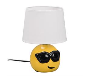 Lampe de chevet céramique Lampe de table pour chambre à coucher Lampe de salon Lampe de table Moderne, Emoji avec lunettes de soleil jaunes, textile blanc, 1x douille E14, DxH 18x26 cm